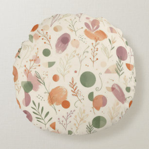 Burnt Terracotta Dusty Sage Boho Desert Fern Line  Round Cushion