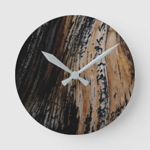 Burnt Tree Bark Texture Round Clock