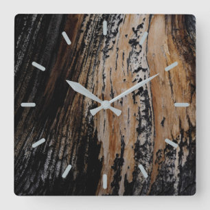 Burnt Tree Bark Texture Square Wall Clock
