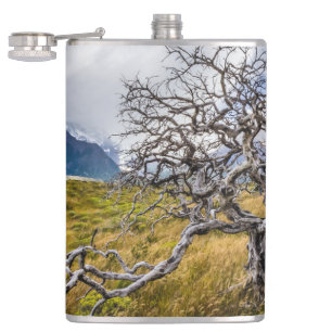 Burnt tree, Torres del Paine, Chile Hip Flask