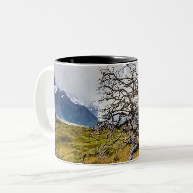 Burnt tree, Torres del Paine, Chile Two-Tone Coffee Mug (Front Left)