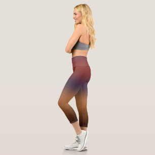 Burnt umber dark blue tan and brown gradient capri leggings