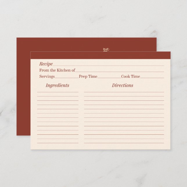 Burnt Umber Sayings Family Country Recipes Card (Front/Back)