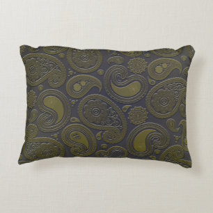Burnt Umber Yellow Paisley motif Decorative Cushion