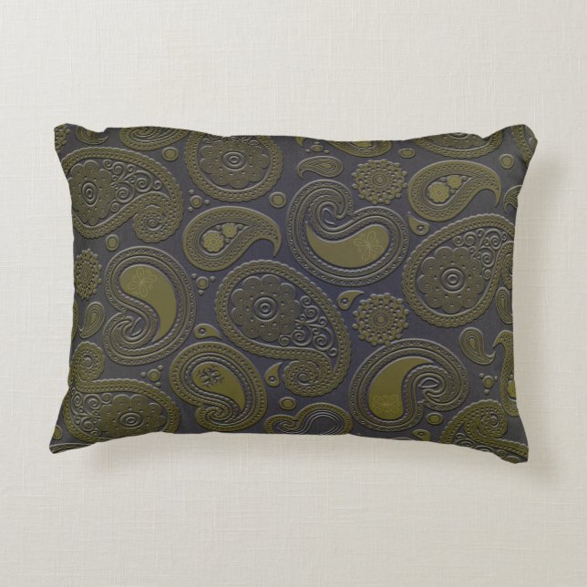 Burnt Umber Yellow Paisley motif Decorative Cushion (Back)