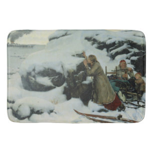 Burnt Village in Winter (by Albert Edelfelt) Bath Mat
