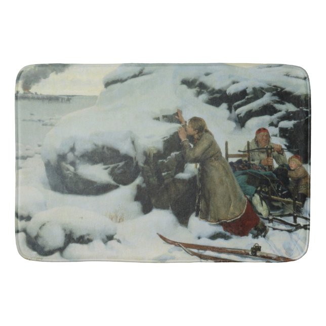 Burnt Village in Winter (by Albert Edelfelt) Bath Mat (Front)