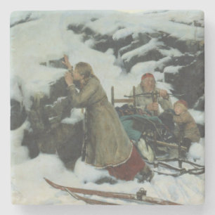 Burnt Village in Winter (by Albert Edelfelt) Stone Coaster