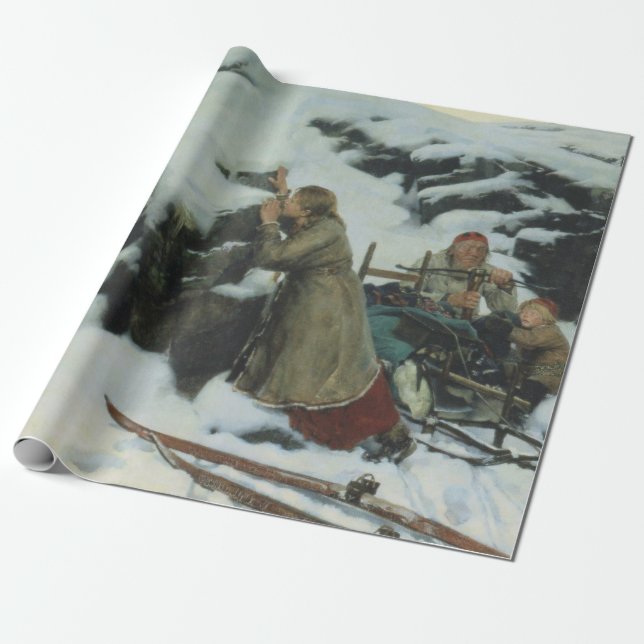 Burnt Village in Winter (by Albert Edelfelt) Wrapping Paper (Unrolled)