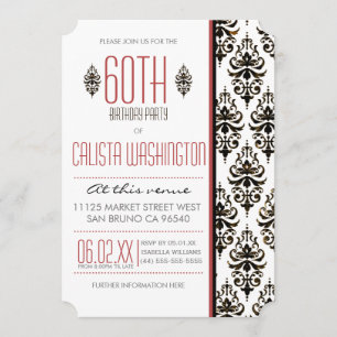 Burnt Vintage Damask 60th Birthday Party Invitation