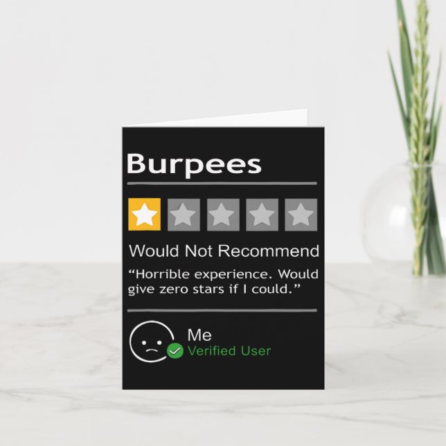 Burpees Would Not Recommend Men Women Gift Funny W Card (Front)