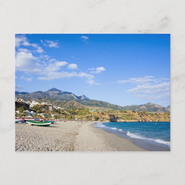 Burriana Beach at the Mediterranean Sea in Nerja Postcard (Front)