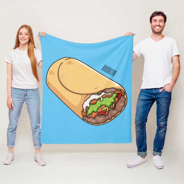 Burrito cartoon illustration fleece blanket (In Situ)