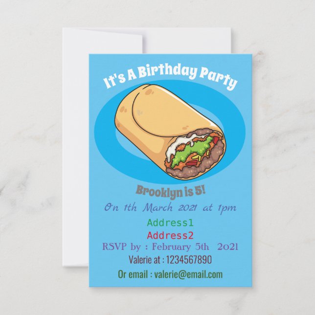Burrito cartoon illustration invitation (Front)
