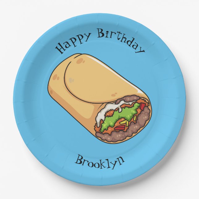 Burrito cartoon illustration paper plate (Front)