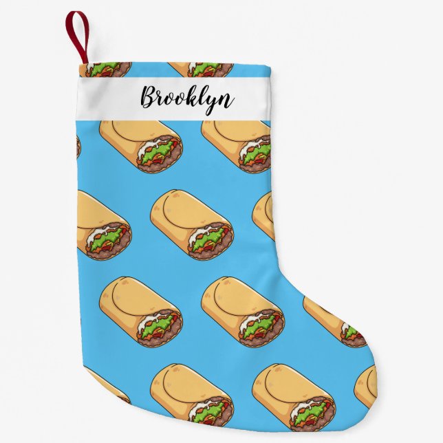 Burrito cartoon illustration small christmas stocking (Front)