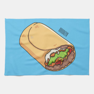Burrito cartoon illustration tea towel
