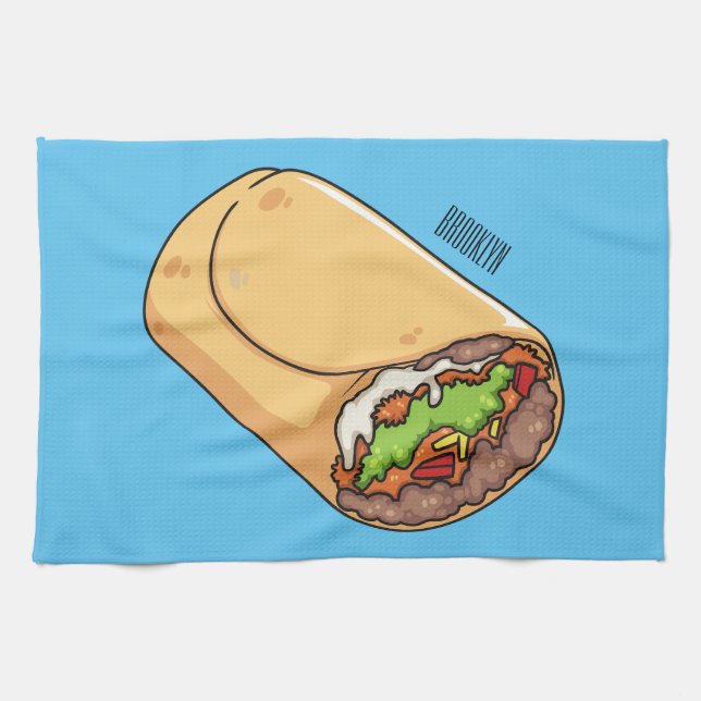 Burrito cartoon illustration tea towel (Horizontal)