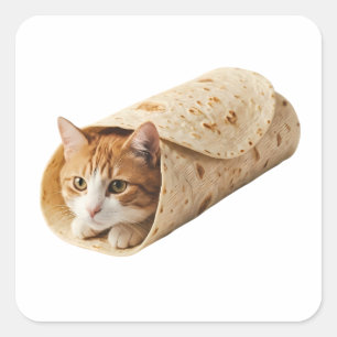 Burrito Cat Funny Wrapped Cat Meme Design Square Sticker