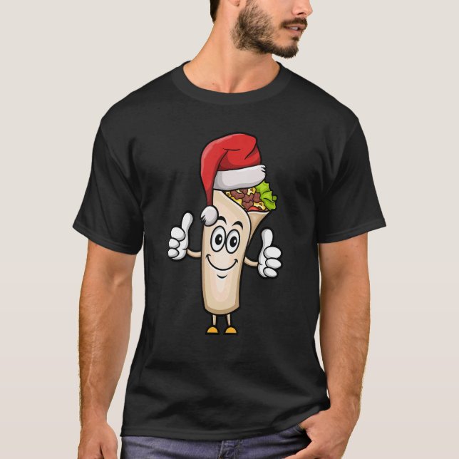 Burrito Santa Hat Christmas Pajama Mexican Food X  T-Shirt (Front)