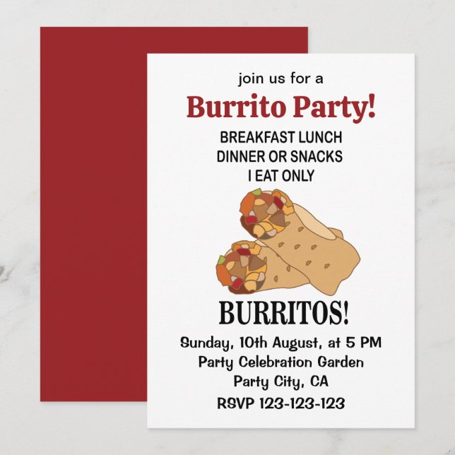 Burritos I Eat Only Burritos Invitation (Front/Back)