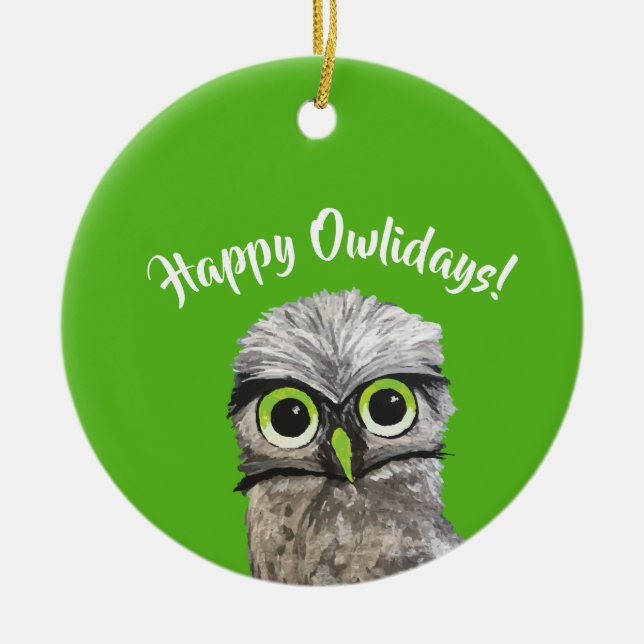 Burrowing Owl Holidays Ceramic Tree Decoration (Front)