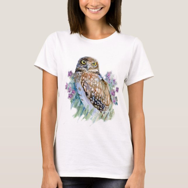 Burrowing owl in lavender T-Shirt (Front)
