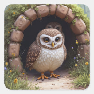 Burrowing Owls In a Cute Cave Square Sticker
