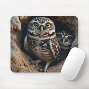 Burrowing Owls In a Dirt Hole Mouse Mat