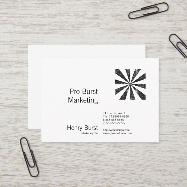 Burst (Letterpress Style Background) Business Card (Front/Back In Situ)