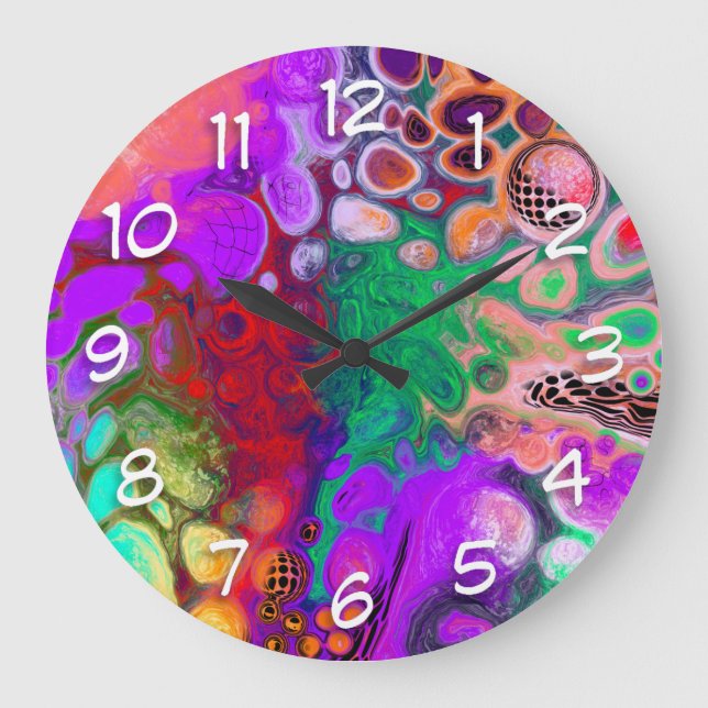 Burst of Colours Digital Fluid Art   Large Clock (Front)