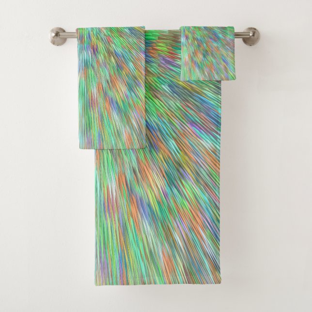 Burst of emerald green rainbow illumination bath towel set (Insitu)