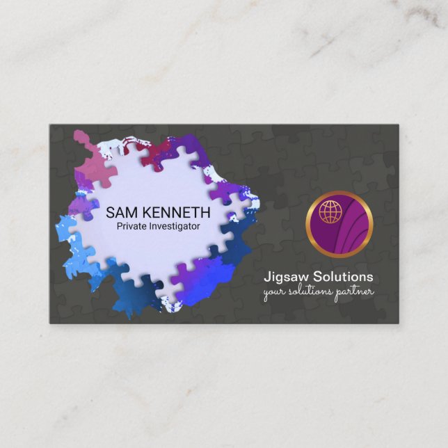 Burst of Jigsaw Puzzle Light Private Investigator Business Card (Front)