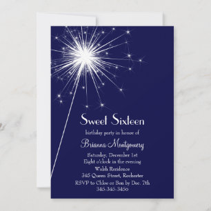 Burst of Sparkles Sweet Sixteen Invitation (blue)
