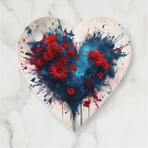 Bursting Blue Heart with Red Flowers