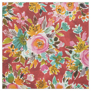 BURSTING Bold Red Watercolor Floral Fabric