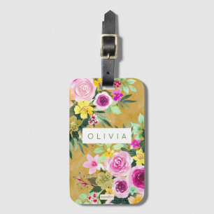 BURSTING BOUQUET Mustard Yellow Colourful Custom Luggage Tag