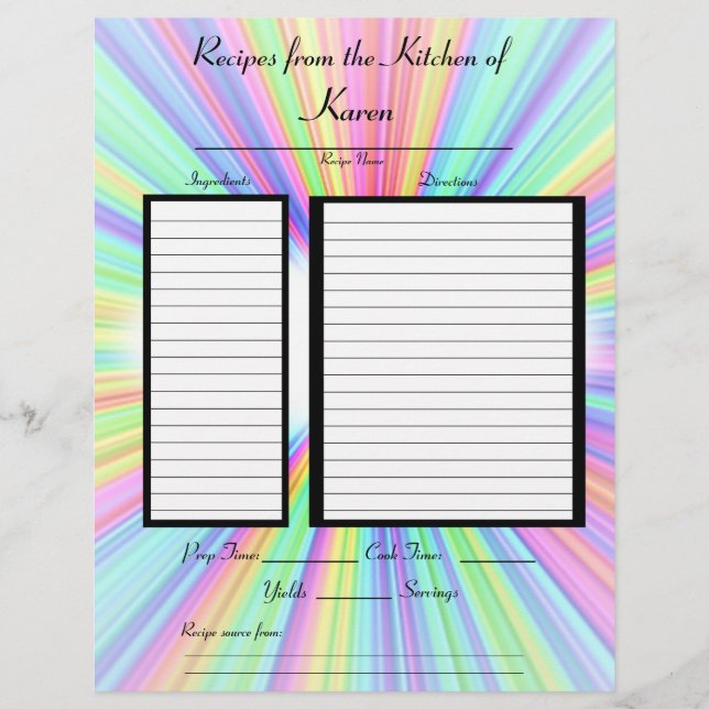 Bursting Colours Recipe page (Front)
