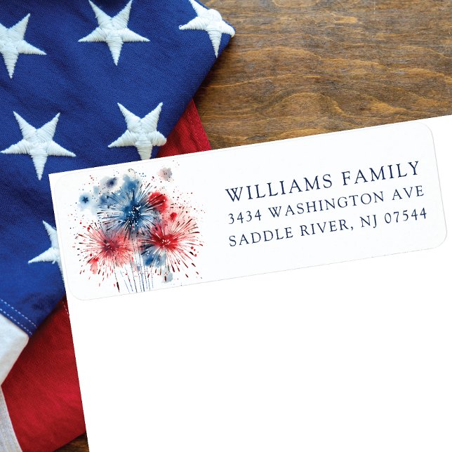 Bursting Fireworks Patriotic Return Address Label (Creator Uploaded)