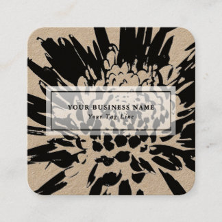 ©Bursting Joy/ Modern Black n White Floral Design Square Business Card