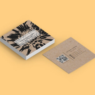©Bursting Joy/ Modern Black n White Kraft Floral Square Business Card