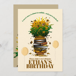 Bursting with Books Birthday Party Invitation