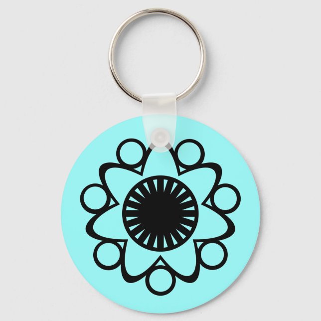Bursting with Life Flower Keychain, Black Key Ring (Front)