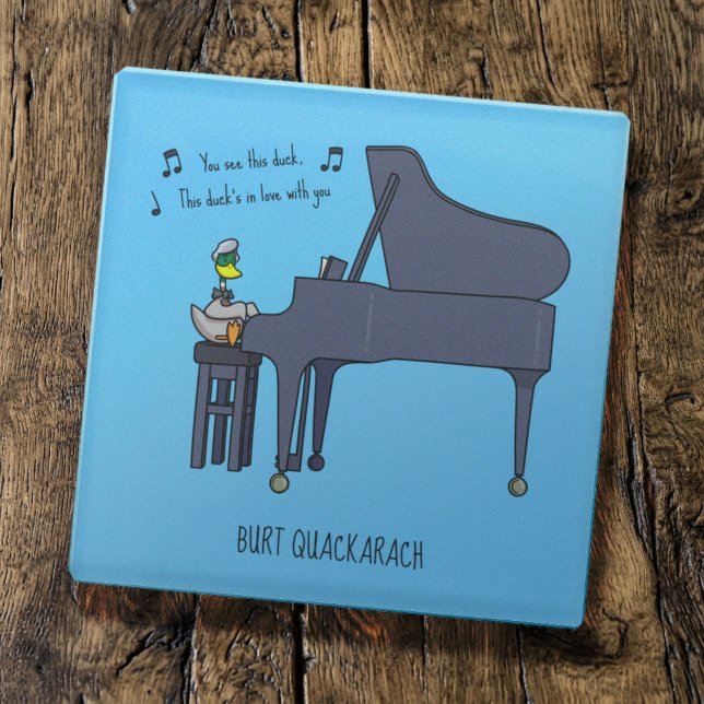 Burt Quackarach Duck Funny Piano Player Artwork Glass Coaster (Creator Uploaded)