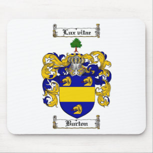 BURTON FAMILY CREST -  BURTON COAT OF ARMS MOUSE MAT