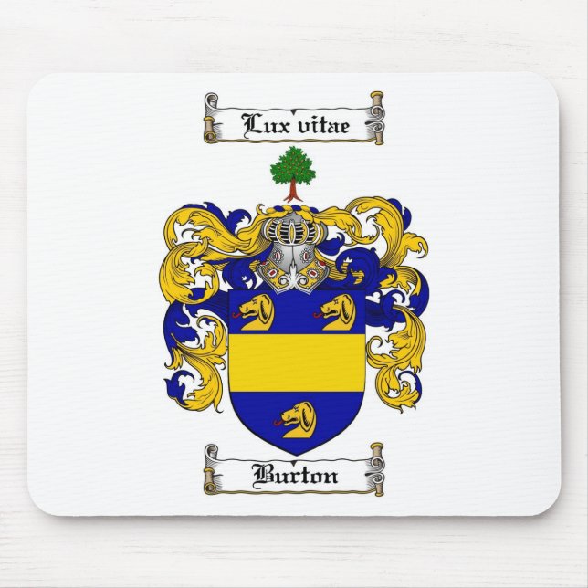 BURTON FAMILY CREST -  BURTON COAT OF ARMS MOUSE MAT (Front)