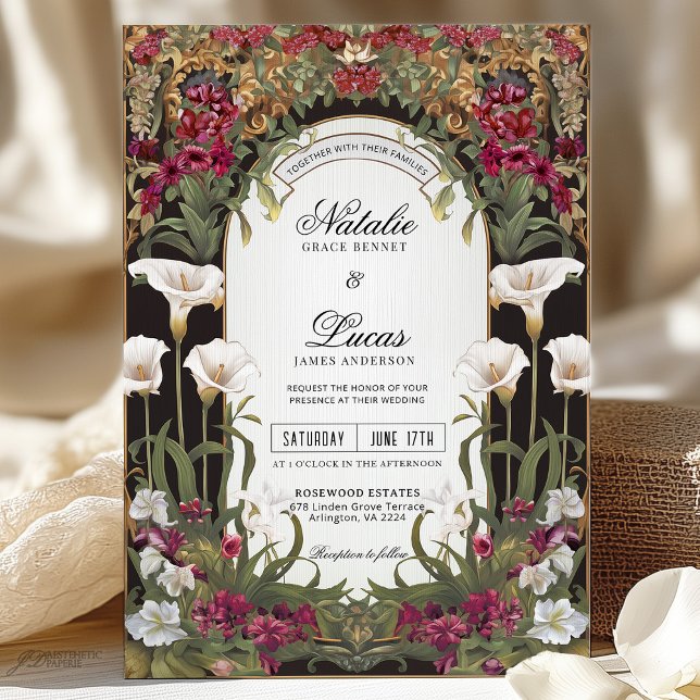 Burugndy and White Calla Lily Art Nouveau Wedding Invitation (Creator Uploaded)
