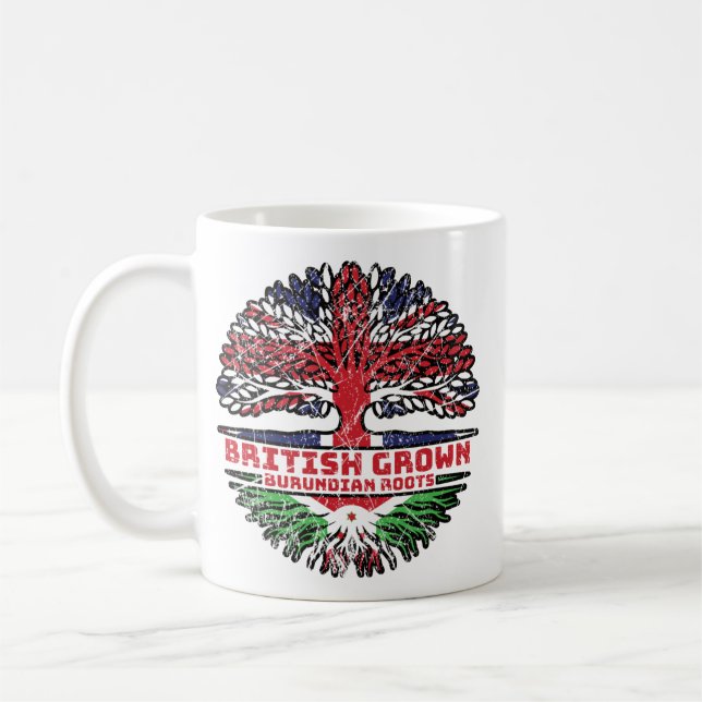 Burundi Burundian British UK Tree Roots Flag Coffee Mug (Left)