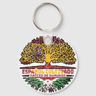 Burundi Burundian Spanish Spain Tree Roots Flag Key Ring