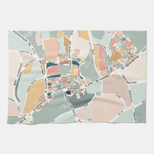 Bury St Edmunds Colourful Modern Map Tea Towel
